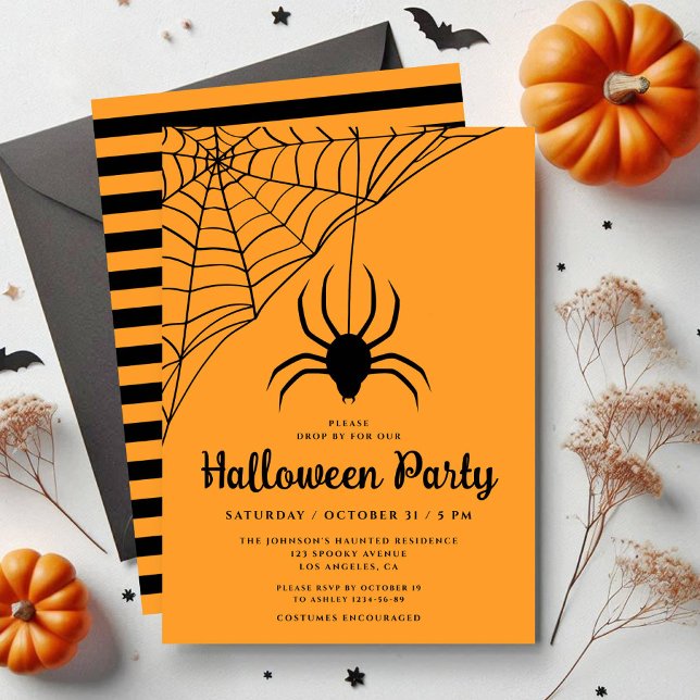 Söt svart spindel Halloween-fest Inbjudningar (Cute Black Spider Halloween Party Invitation)