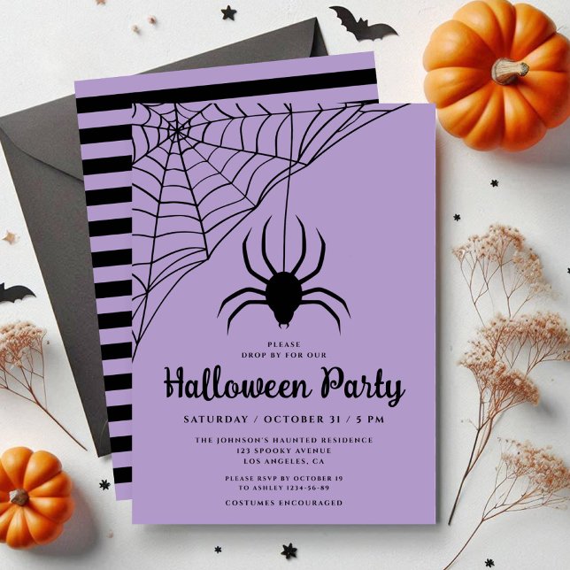 Söt svart spindel Halloween-fest Inbjudningar (Cute Black Spider Halloween Party Invitation)
