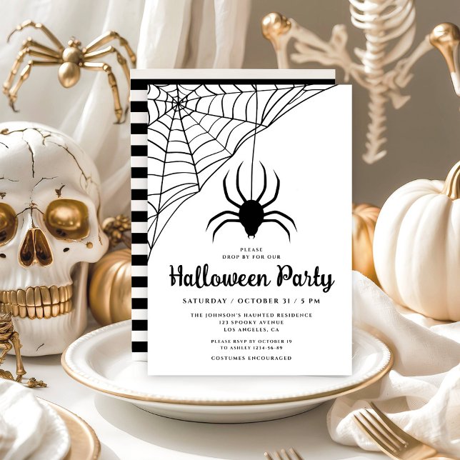 Söt svart spindel Halloween-fest Inbjudningar (Cute Black Spider Halloween Party Invitation)