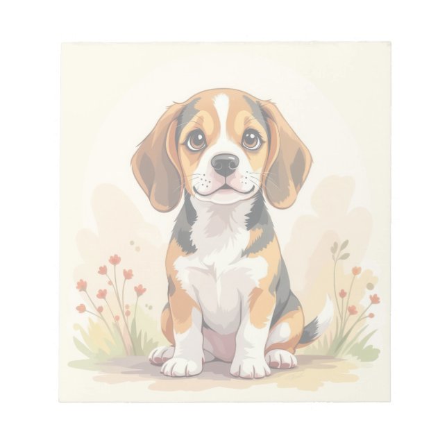 Söt svart tan & vit trefärgad Beagle-valp Anteckningsblock (Framsida)