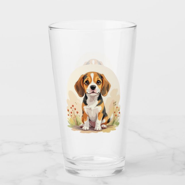 Söt svart tan & vit trefärgad Beagle-valp Glaskopp (Framsida)