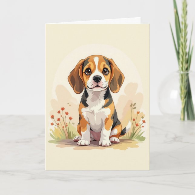 Söt svart tan & vit trefärgad Beagle-valp Kort (Framsida)