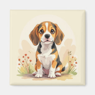 Söt svart tan & vit trefärgad Beagle-valp Magnet