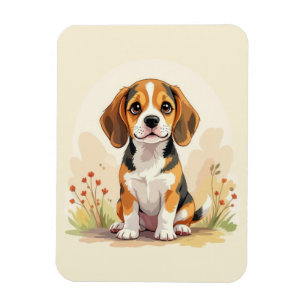 Söt svart tan & vit trefärgad Beagle-valp Magnet