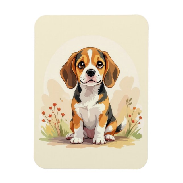 Söt svart tan & vit trefärgad Beagle-valp Magnet (Vertikal)
