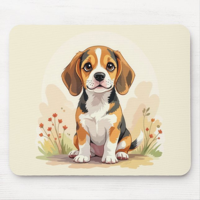 Söt svart tan & vit trefärgad Beagle-valp Musmatta (Framsidan)