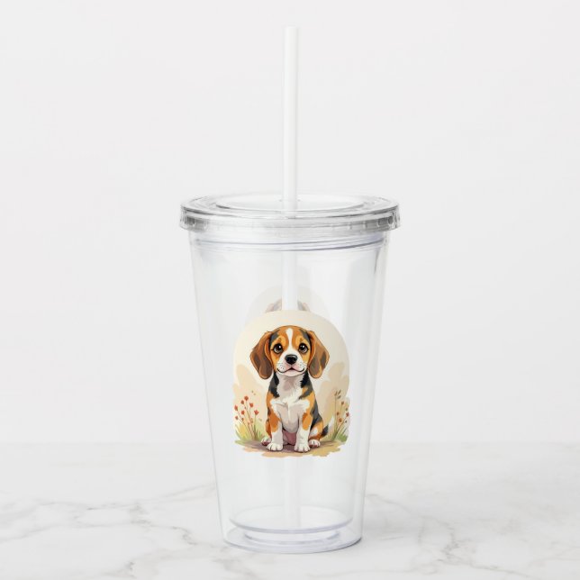 Söt svart tan & vit trefärgad beagle-valp take away mugg (Framsida)