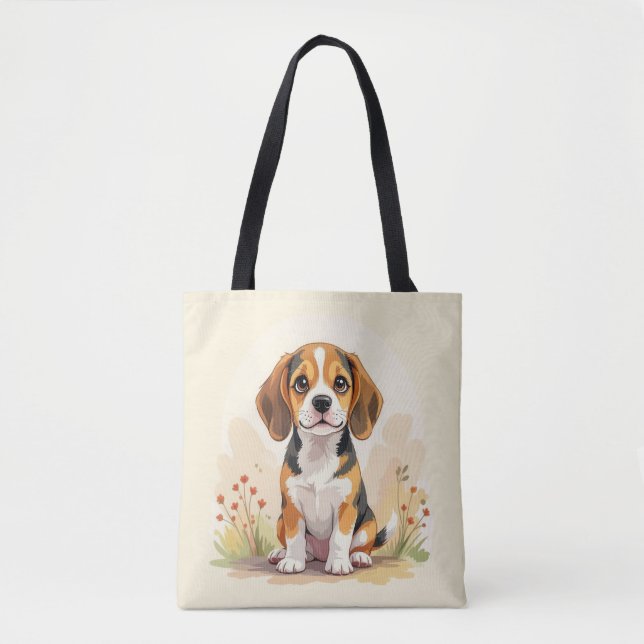 Söt svart tan & vit trefärgad Beagle-valp Tygkasse (Framsida)
