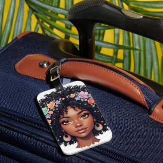 Söt svart tjej med blommig krona Afro Bagagebricka