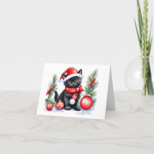 Söt Svart Tomte Kattunge med Julkulor TOMMA Helgkort