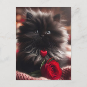Söt svart valentin kattunge vykort