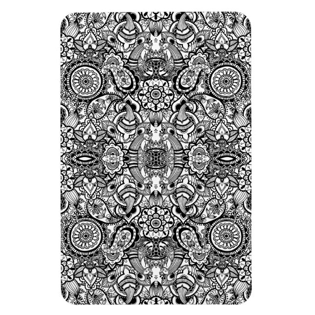 Söt svart vit blommig paisley magnet (Vertikal)