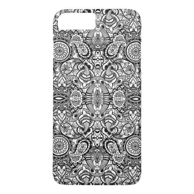 Söt svart vit blomster paisley Case-Mate iPhone skal (Baksida)