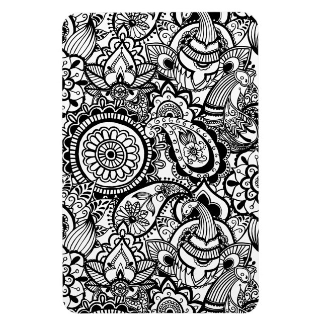 Söt svart vit blomster paisley magnet (Vertikal)