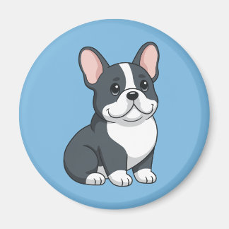 Söt svart-vit fransk bulldoggvalp på blå bakgrund magnet
