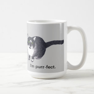 Söt svart vit katt i pointillism Purr-fekta muggar