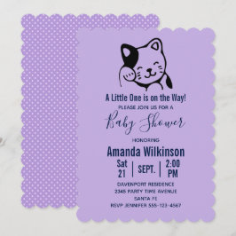 Söt svart-vit katt som vinkar - Baby Shower Inbjudningar