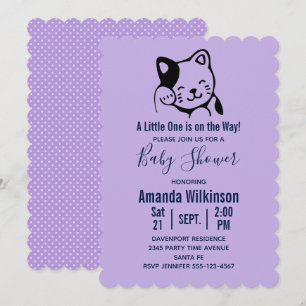Söt svart-vit katt som vinkar - Baby Shower Inbjudningar