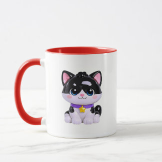 Söt svart-vit kattunge Kawaii Mugg
