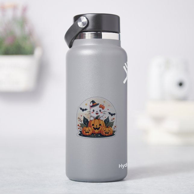 Söt svart-vit kattunge – spöklik dekal (HydroFlask)
