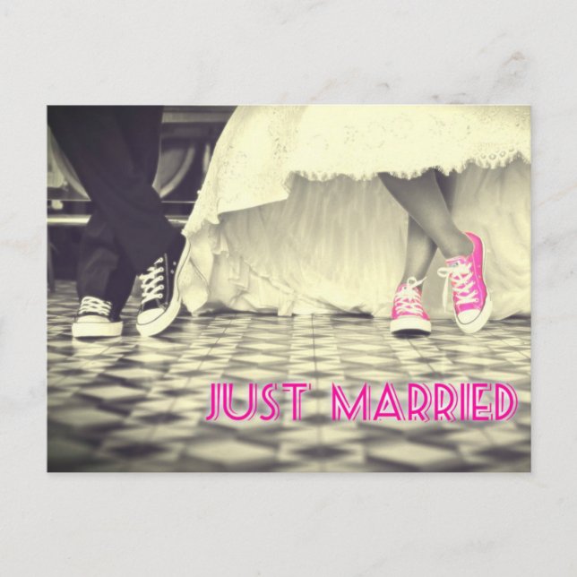 Söt Svart Vit Nygift Meddelande Vykort (Framsida)