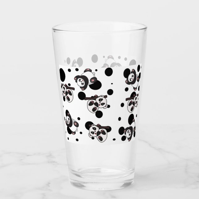 Söt svart-vit panda och prickig bakgrund glaskopp (Framsida)