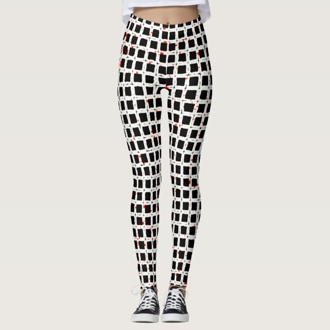 SÖT Svart Vit Röd Mönster Chic Leggings (Framsida)