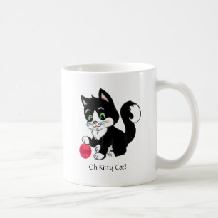 Söt svart-vit smoking kattunge & röd boll kaffemugg