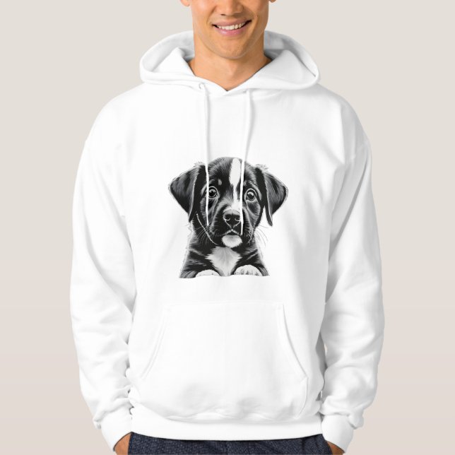 Söt svart-vit valp – mysig hundälskare hoodie (Framsida)