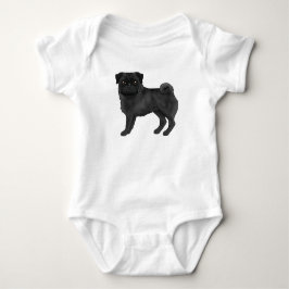 Söt svartfärgad mops illustration t shirt