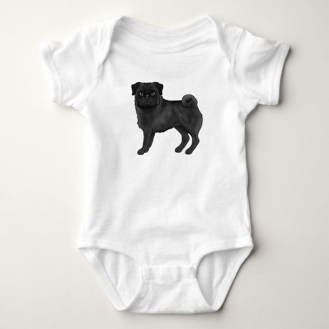 Söt svartfärgad mops illustration t shirt (Framsida)