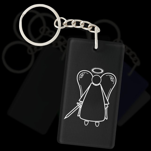 Söt svartvit hämnande ängel (dubbelhäftande) (Avenging Angel Black Keyring)