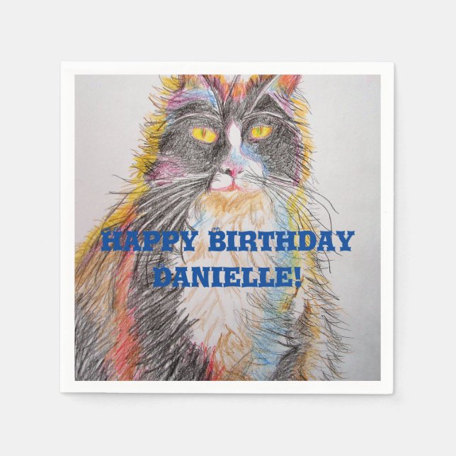 Söt svartvit kattdjur dekor serviett  pappersservett (Framsidan)