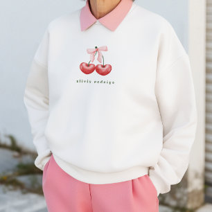 Söt sweatshirt röd & rosa körsbär hjärta slinga t shirt
