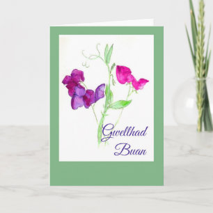 Söt Sweet Peas Get well Card, Welsh Hälsning Kort