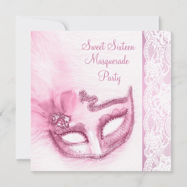 Söt Sweet Sixteen Rosa Maskeradfest Inbjudningar (Framsida)