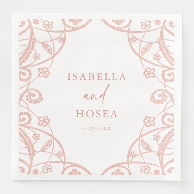 Söt Sweet Soft Ro Guld Blommigt Snöre Bröllop Pappersservett (Framsida)