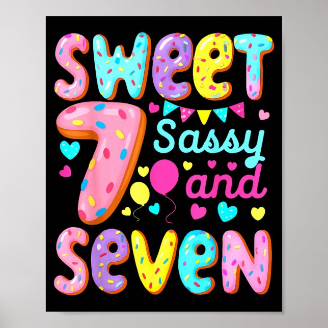 Söt Sy och sjuårig födelsedagsflicka 7-årsdag Poster (Framsidan)