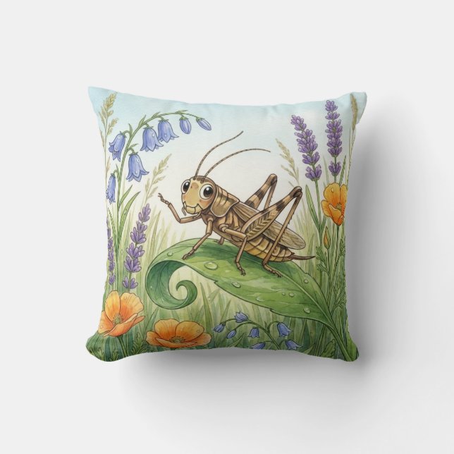 Söt syrsa på ett blad Små insekter  Kudde (Framsida)