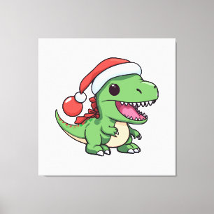 Söt T-Rex-dinosaur i julhatt Canvastryck