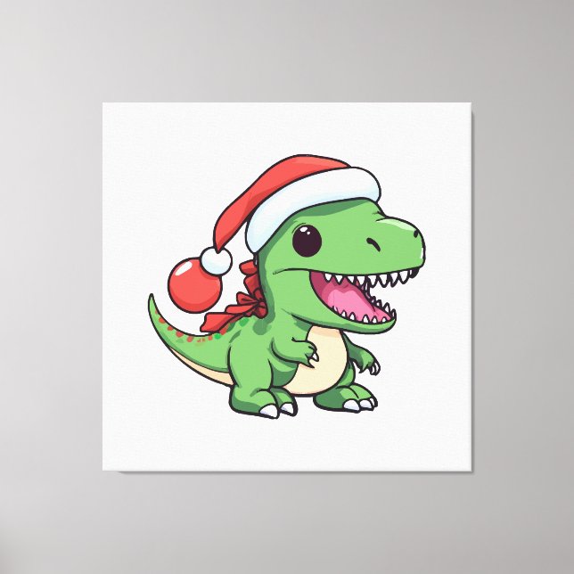 Söt T-Rex-dinosaur i julhatt Canvastryck (Framsida)