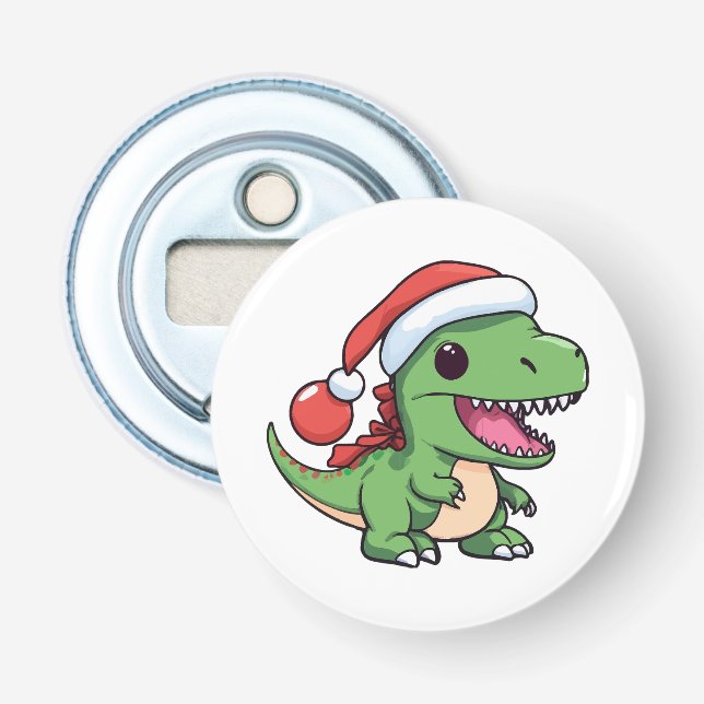 Söt T-Rex-dinosaur i julhatt Flasköppnare (Framsidan)