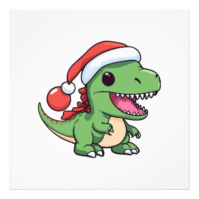 Söt T-Rex-dinosaur i julhatt Fototryck (Framsidan)