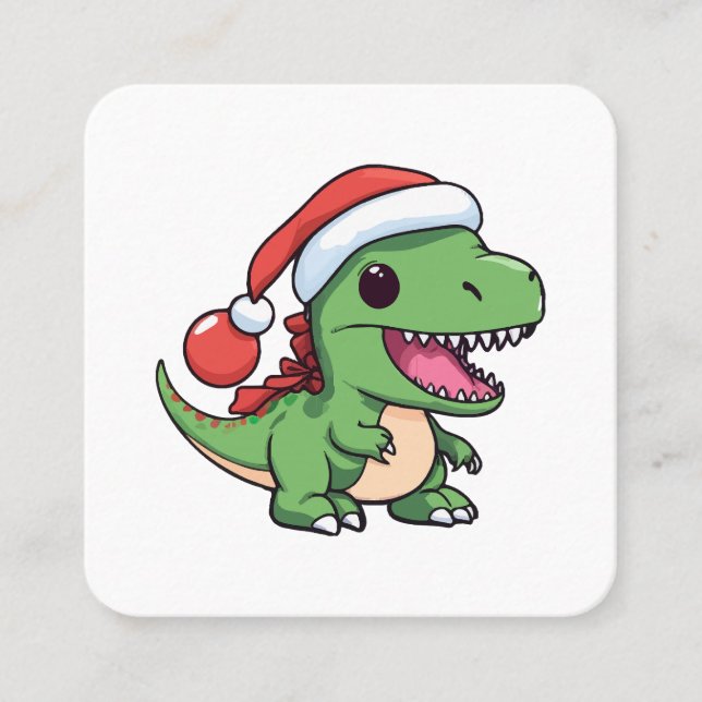 Söt T-Rex-dinosaur i julhatt Fyrkantigt Visitkort (Framsida)