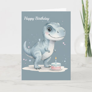 Söt T-Rex-dinosaur med tårta - Barnkalas Kort
