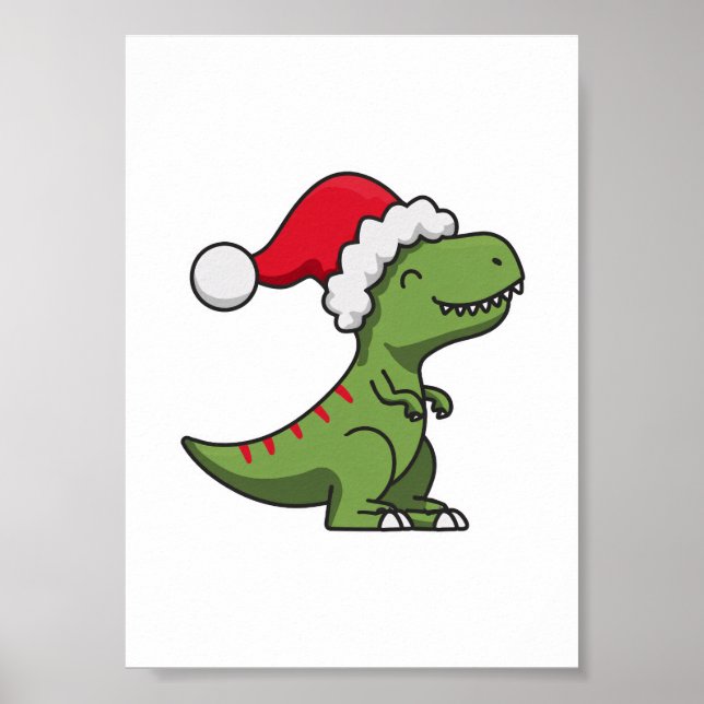Söt T-Rex i tomteluva – Jul Dino Poster (Framsidan)