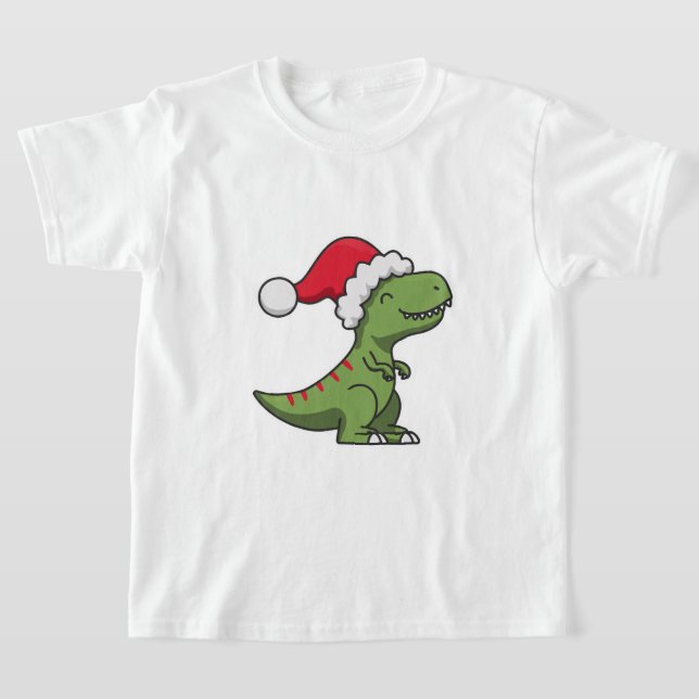 Söt T-Rex i tomteluva – juldino T Shirt (Laydown)