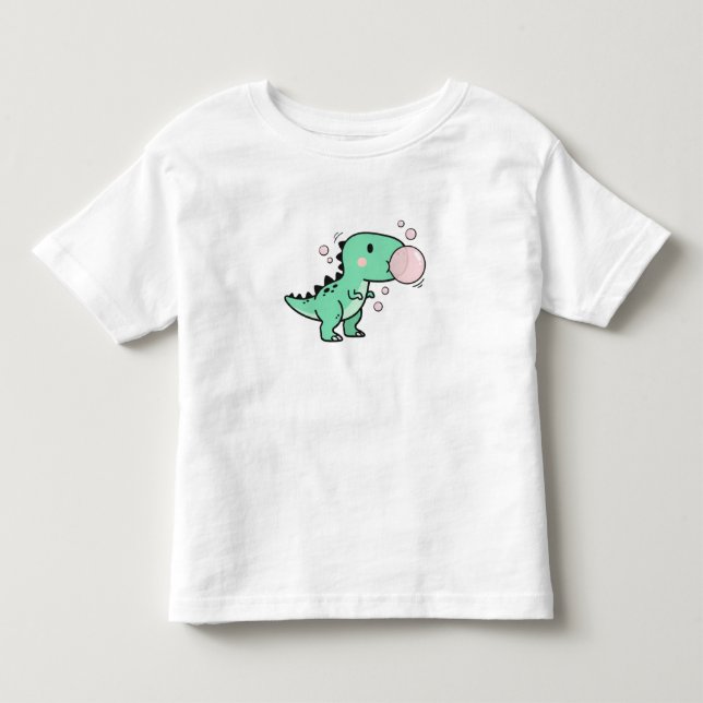Söt T-Rex som blåser bubbelgum för barns födelseda T Shirt (Framsida)