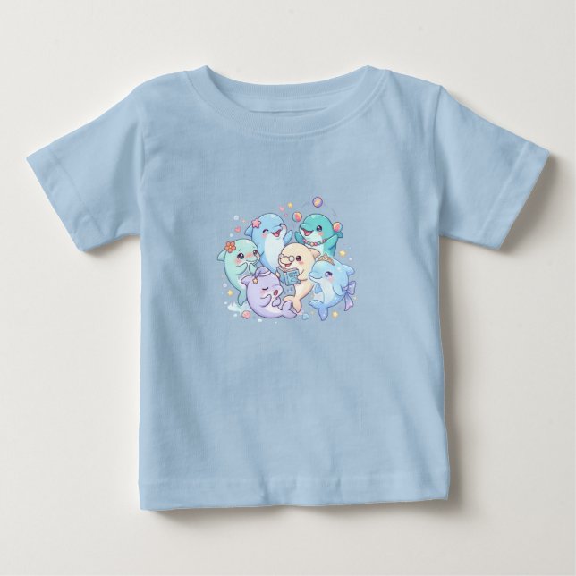 Söt T-Shirt för Barn med Glada Delfinvänner (Framsida)