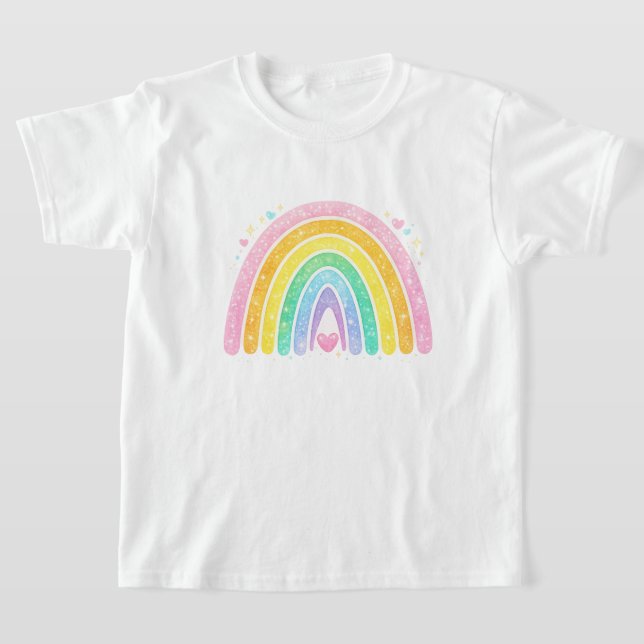 Söt T-Shirt för Barn med Regnbåge (Laydown)